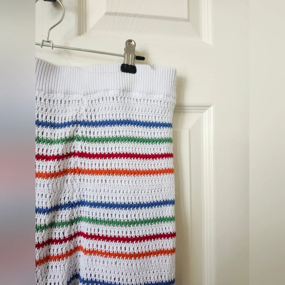Striped Knit Crochet White Women Shorts